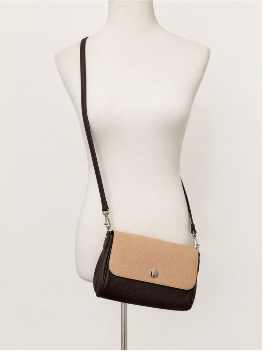 Coach Reversible Two Tone Brown Tan Leather Flap Crossbody Shoulder Bag